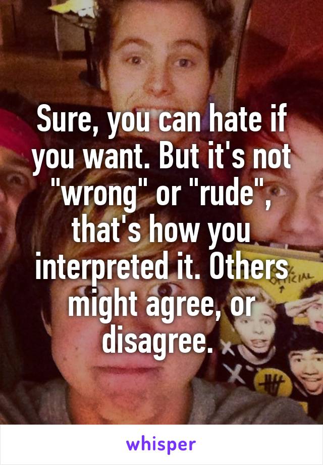 Sure, you can hate if you want. But it's not "wrong" or "rude", that's how you interpreted it. Others might agree, or disagree. 