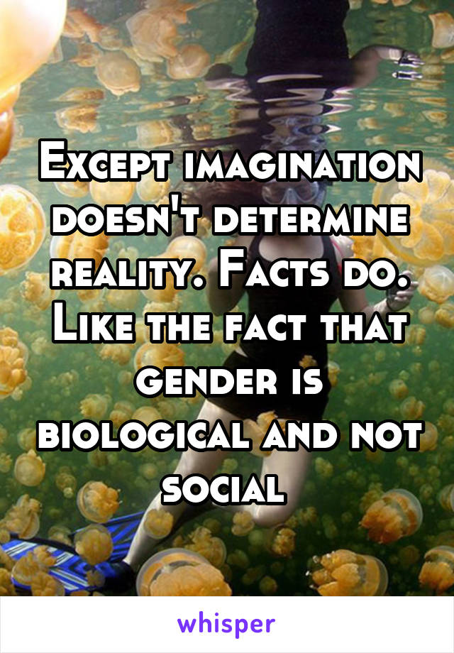 Except imagination doesn't determine reality. Facts do. Like the fact that gender is biological and not social 
