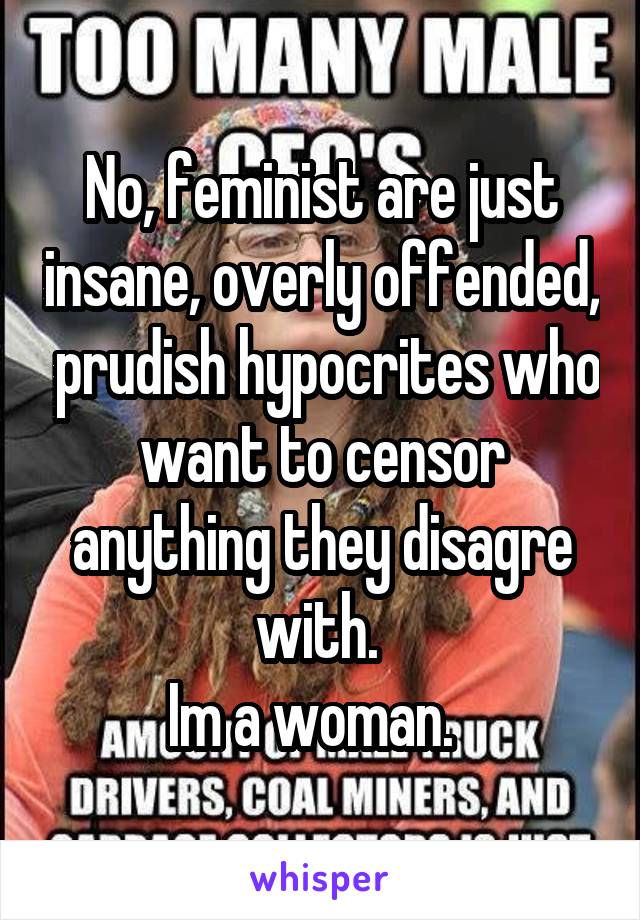 No, feminist are just insane, overly offended,  prudish hypocrites who want to censor anything they disagre with. 
Im a woman.  