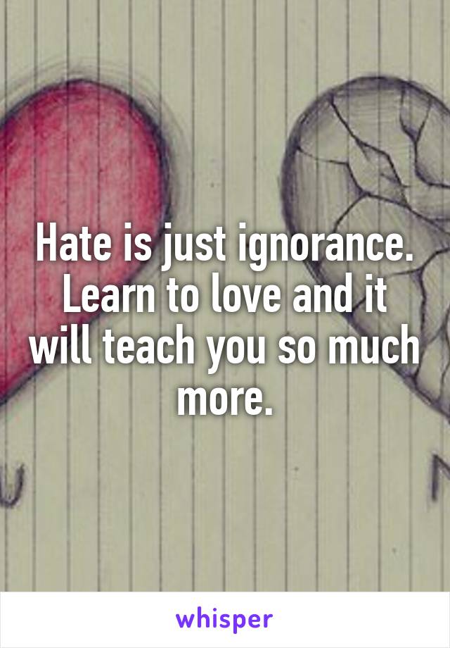 Hate is just ignorance. Learn to love and it will teach you so much more.