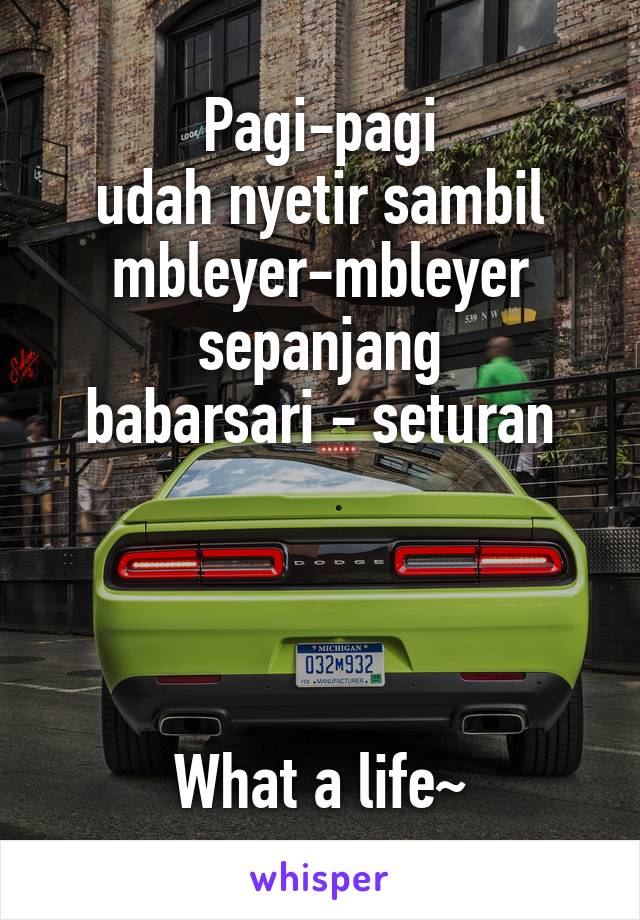 Pagi-pagi
udah nyetir sambil mbleyer-mbleyer sepanjang
babarsari - seturan




What a life~