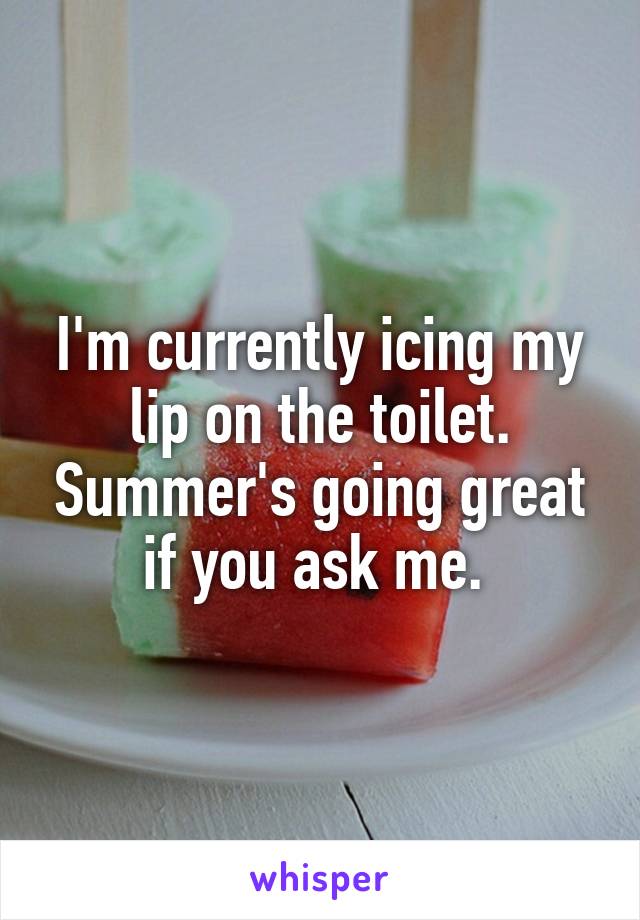 I'm currently icing my lip on the toilet. Summer's going great if you ask me. 