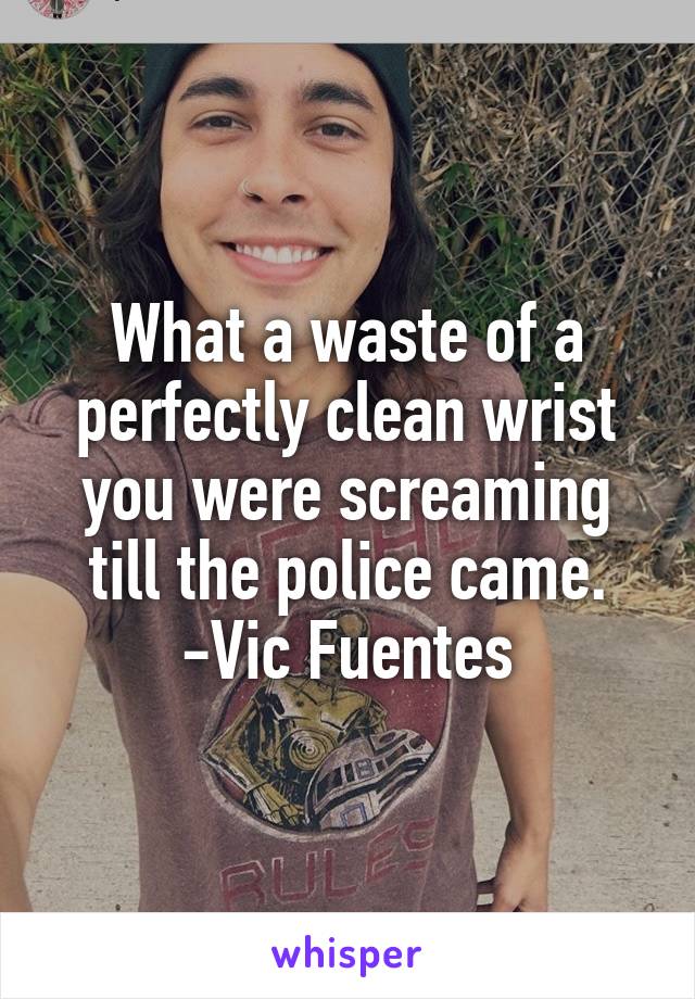 What a waste of a perfectly clean wrist you were screaming till the police came. -Vic Fuentes