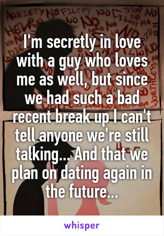 I'm secretly in love with a guy who loves me as well, but since we had such a bad recent break up I can't tell anyone we're still talking... And that we plan on dating again in the future...