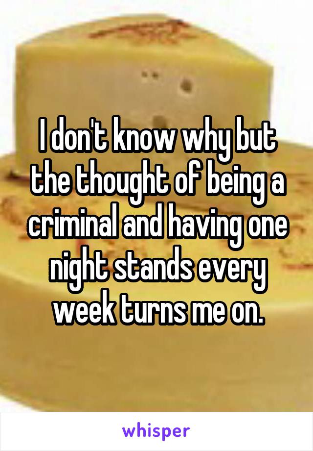 I don't know why but the thought of being a criminal and having one night stands every week turns me on.