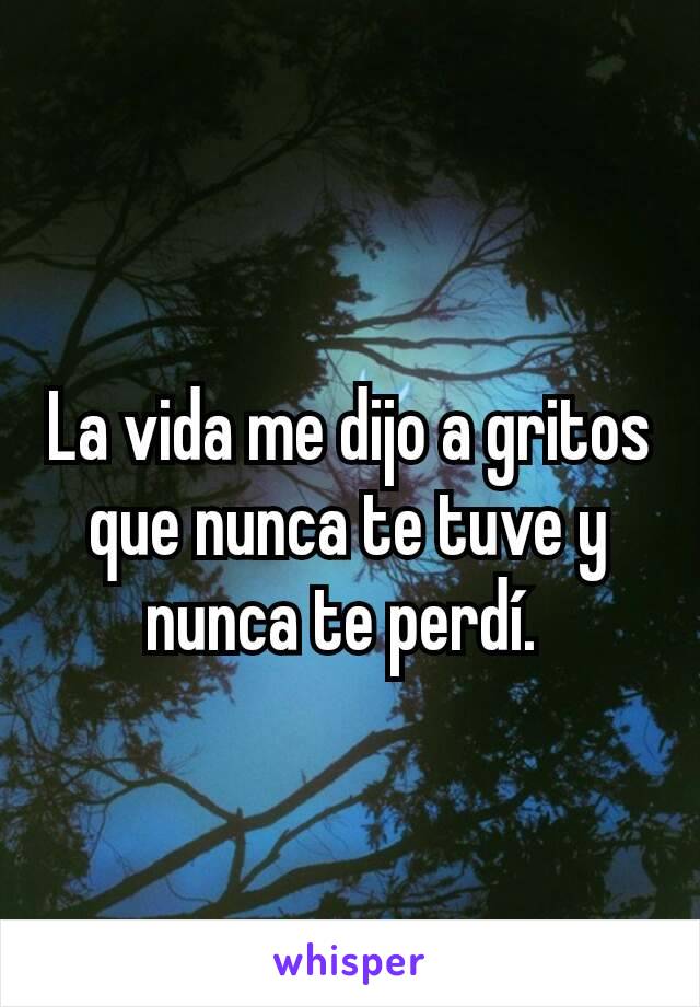 La vida me dijo a gritos que nunca te tuve y nunca te perdí. 