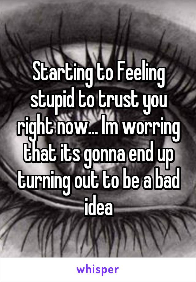 Starting to Feeling stupid to trust you right now... Im worring that its gonna end up turning out to be a bad idea