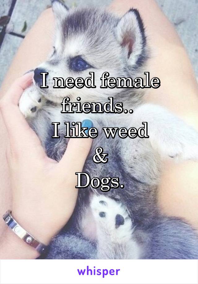 I need female friends.. 
I like weed
&
Dogs.
