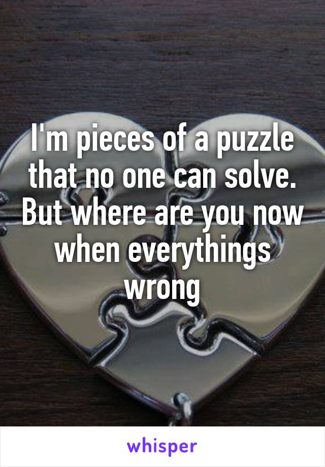 I'm pieces of a puzzle that no one can solve. But where are you now when everythings wrong
