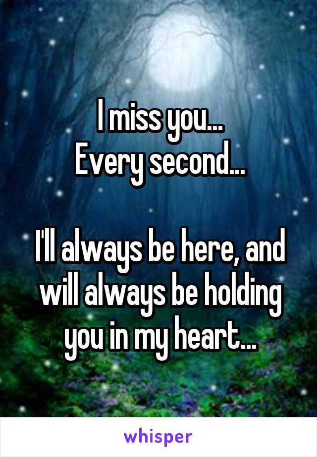 I miss you...
Every second...

I'll always be here, and will always be holding you in my heart...