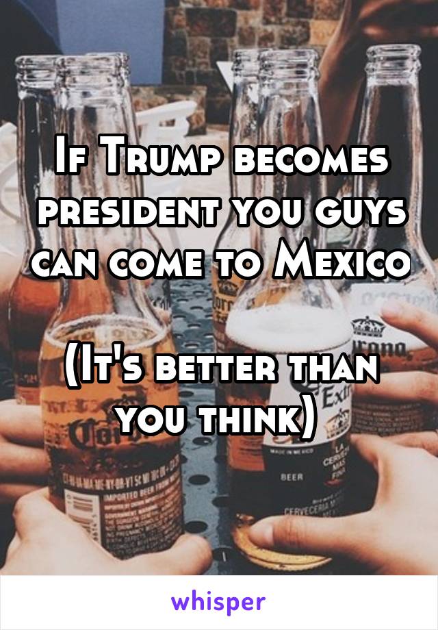 If Trump becomes president you guys can come to Mexico

(It's better than you think) 
