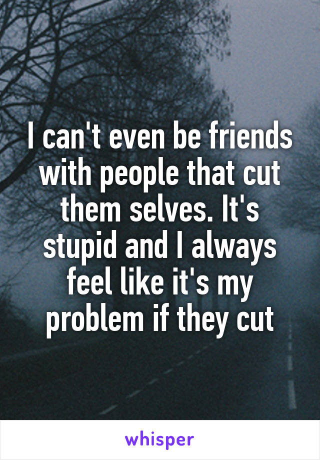 I can't even be friends with people that cut them selves. It's stupid and I always feel like it's my problem if they cut