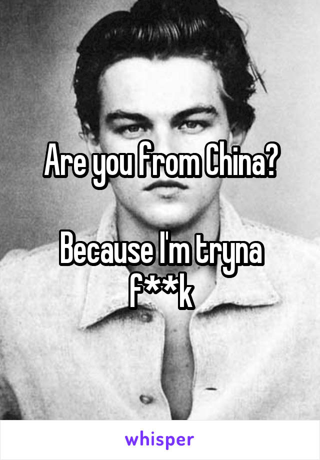 Are you from China?

Because I'm tryna f**k