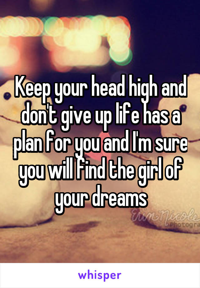 Keep your head high and don't give up life has a plan for you and I'm sure you will find the girl of your dreams