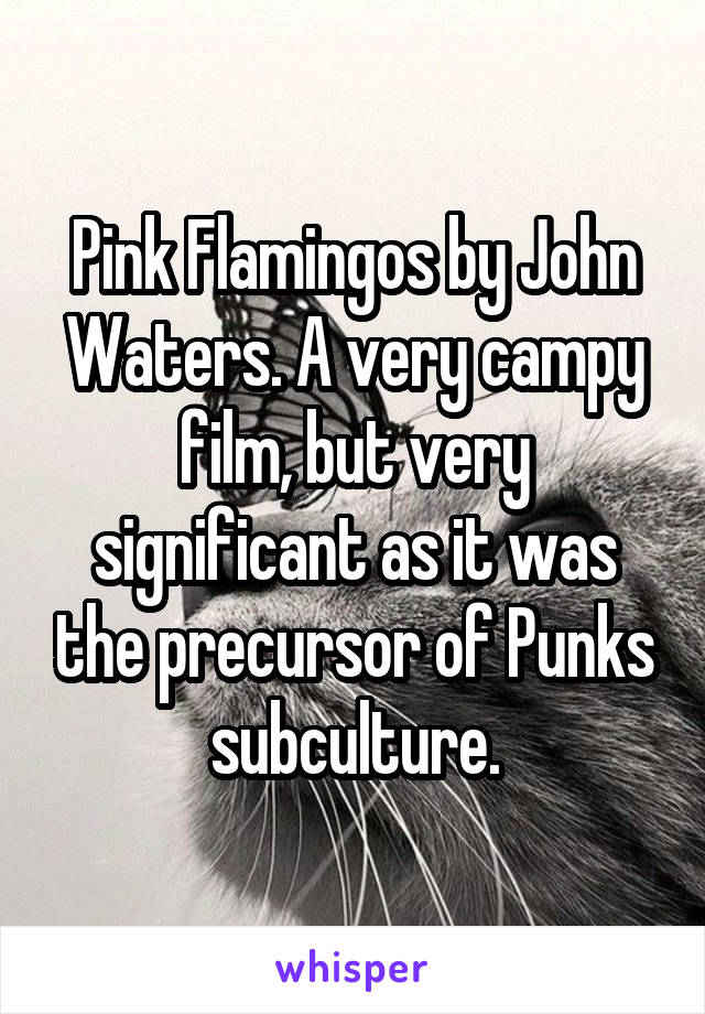 Pink Flamingos by John Waters. A very campy film, but very significant as it was the precursor of Punks subculture.