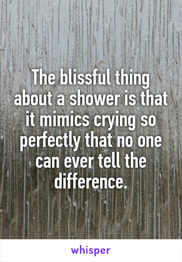 The blissful thing about a shower is that it mimics crying so perfectly that no one can ever tell the difference.