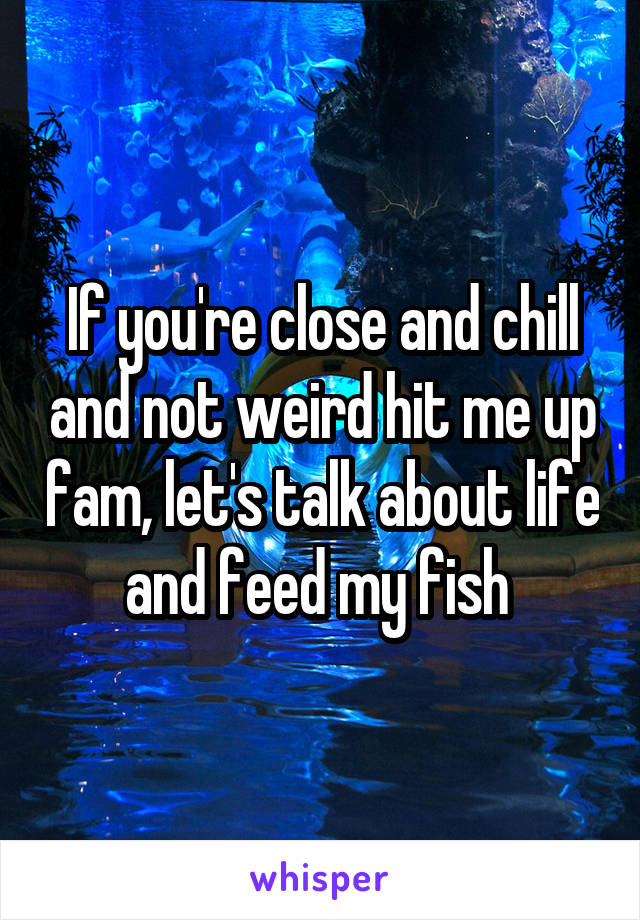 If you're close and chill and not weird hit me up fam, let's talk about life and feed my fish 