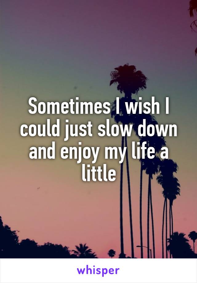 Sometimes I wish I could just slow down and enjoy my life a little