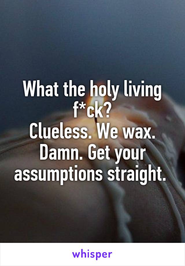 What the holy living f*ck?
Clueless. We wax. Damn. Get your assumptions straight. 