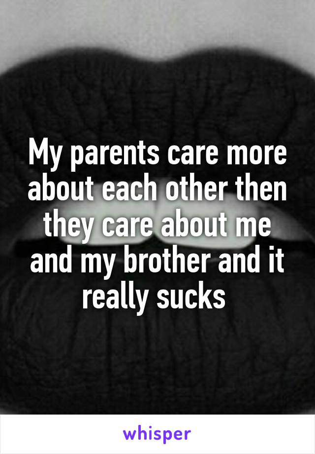 My parents care more about each other then they care about me and my brother and it really sucks 