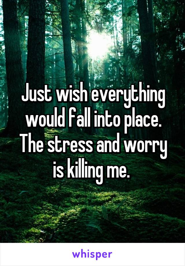 Just wish everything would fall into place. The stress and worry is killing me. 