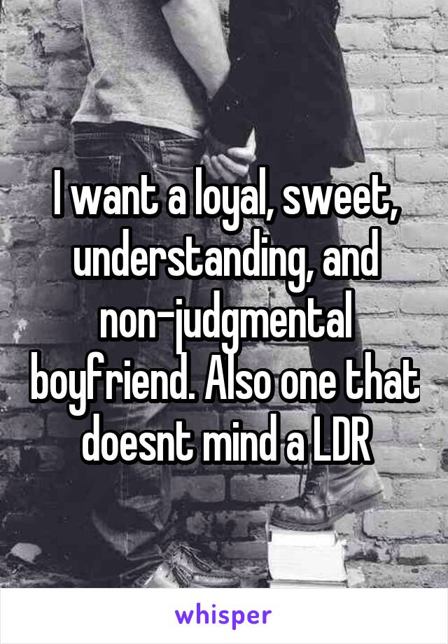 I want a loyal, sweet, understanding, and non-judgmental boyfriend. Also one that doesnt mind a LDR