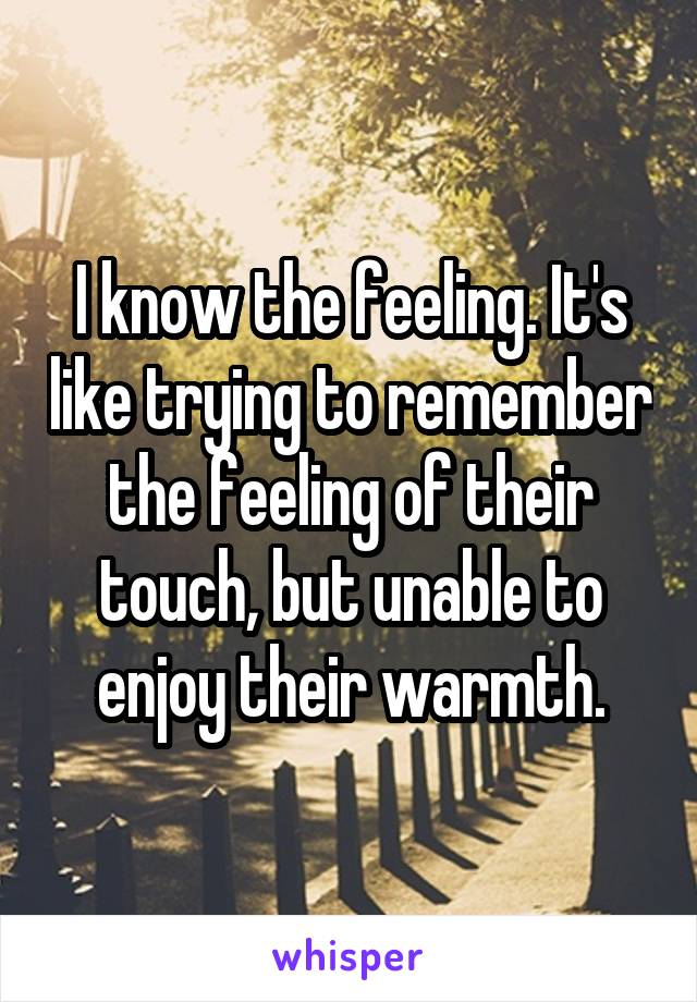 I know the feeling. It's like trying to remember the feeling of their touch, but unable to enjoy their warmth.