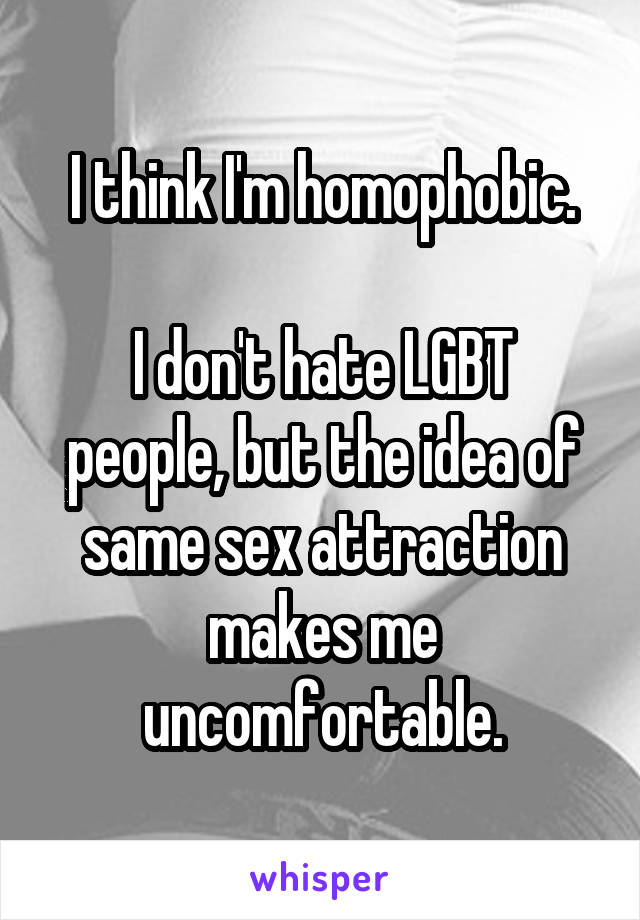 I think I'm homophobic.

I don't hate LGBT people, but the idea of same sex attraction makes me uncomfortable.