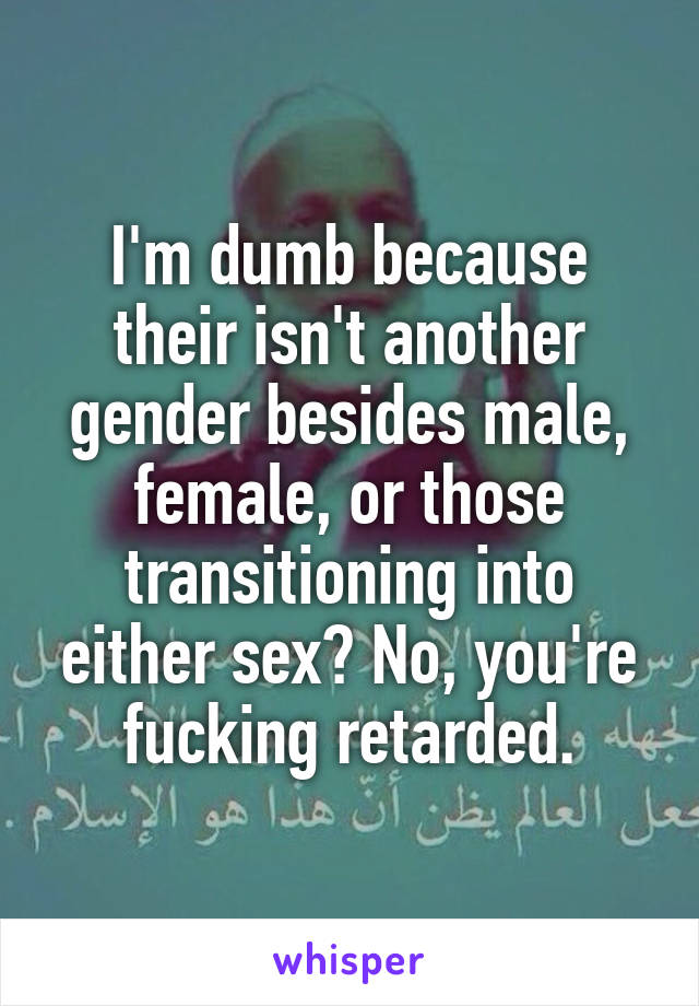 I'm dumb because their isn't another gender besides male, female, or those transitioning into either sex? No, you're fucking retarded.