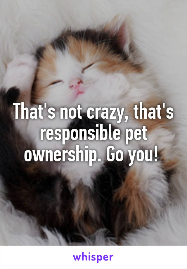 That's not crazy, that's responsible pet ownership. Go you! 