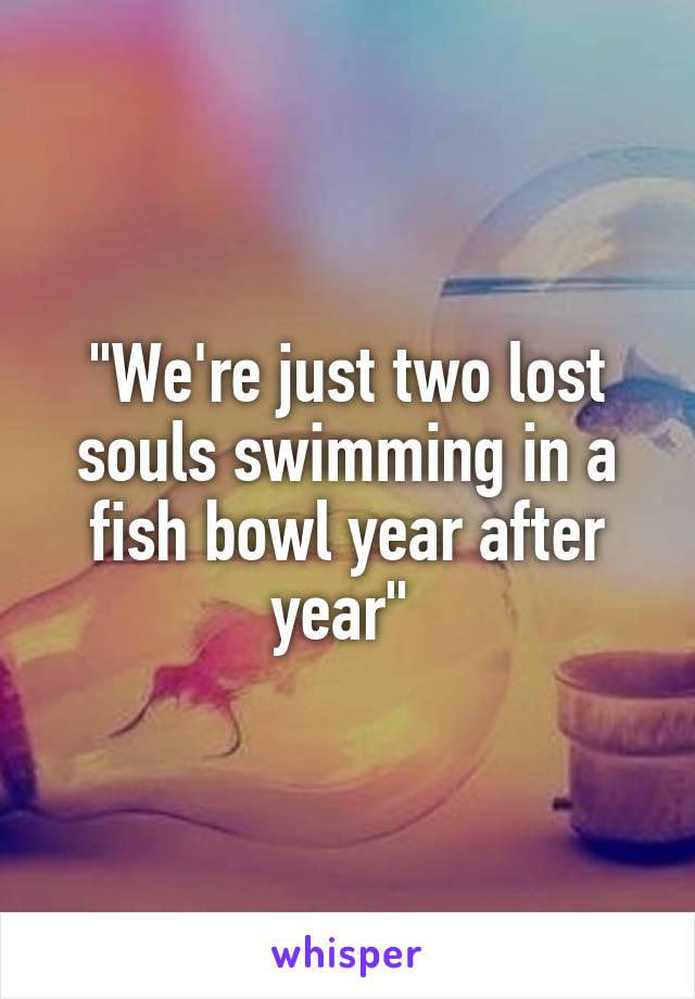 "We're just two lost souls swimming in a fish bowl year after year" 