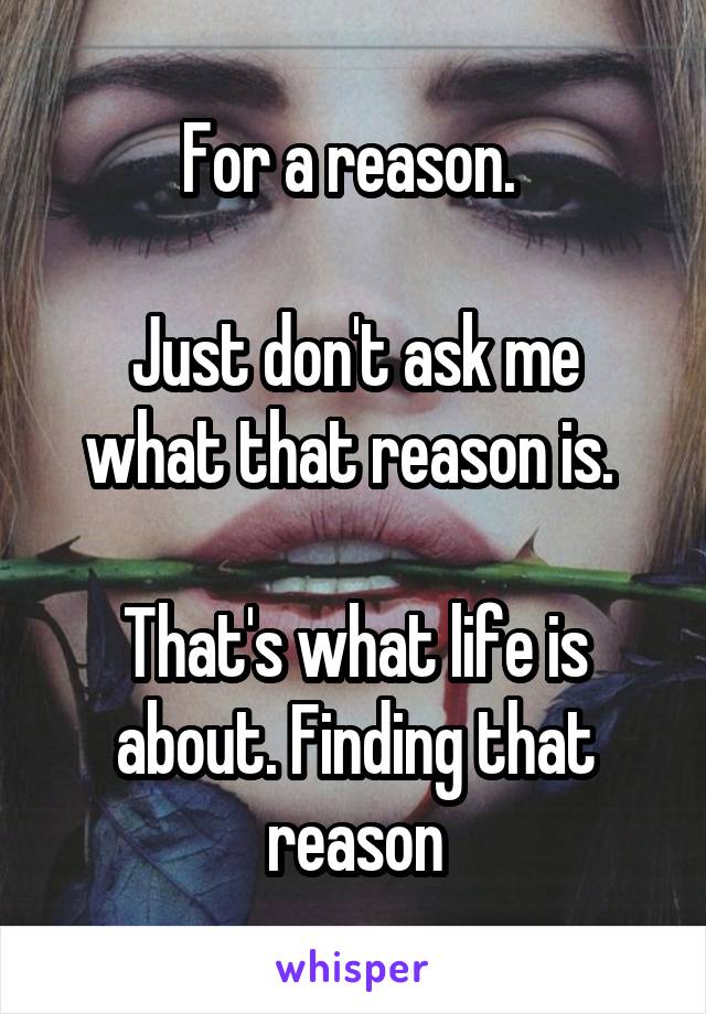 For a reason. 

Just don't ask me what that reason is. 

That's what life is about. Finding that reason