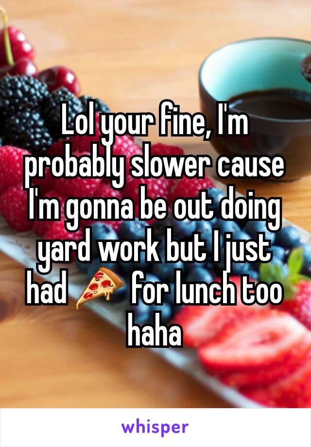 Lol your fine, I'm probably slower cause I'm gonna be out doing yard work but I just had 🍕 for lunch too haha