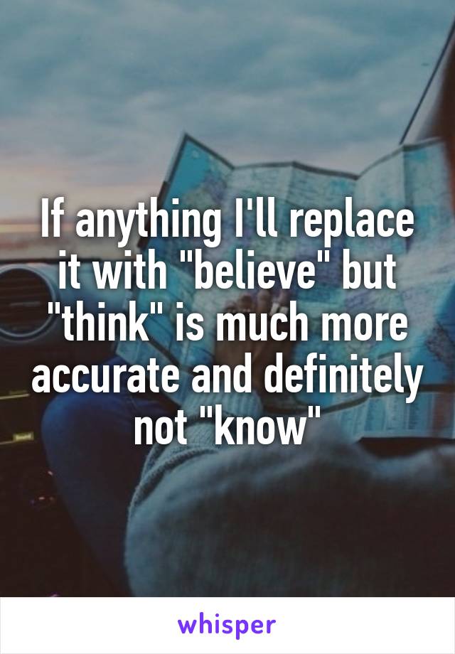 If anything I'll replace it with "believe" but "think" is much more accurate and definitely not "know"