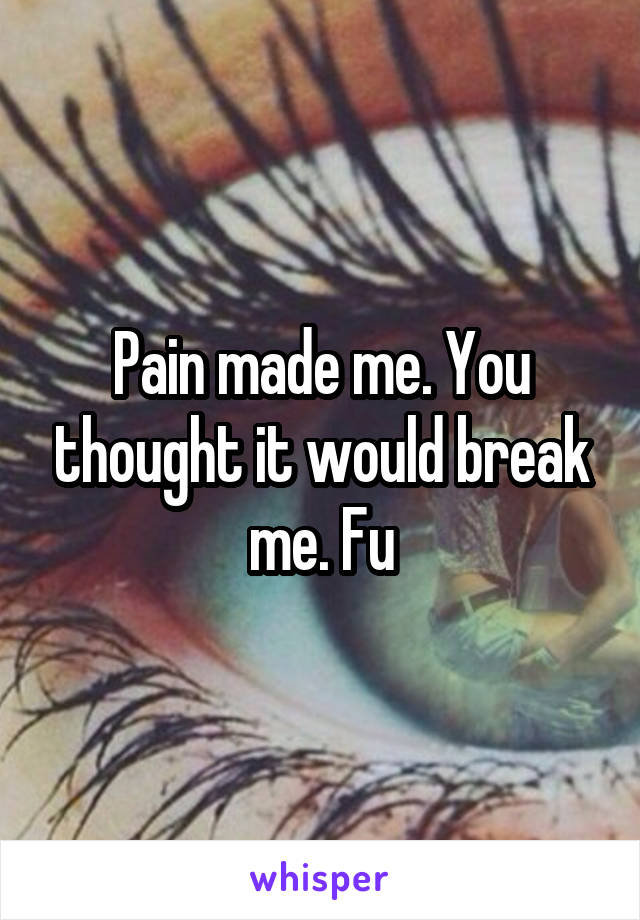 Pain made me. You thought it would break me. Fu