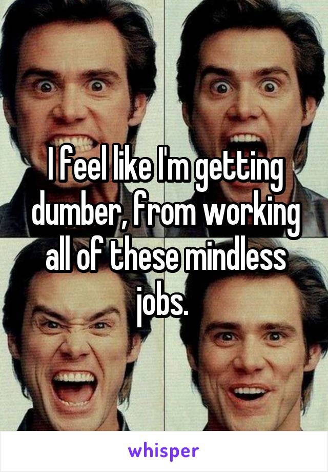 I feel like I'm getting dumber, from working all of these mindless jobs. 