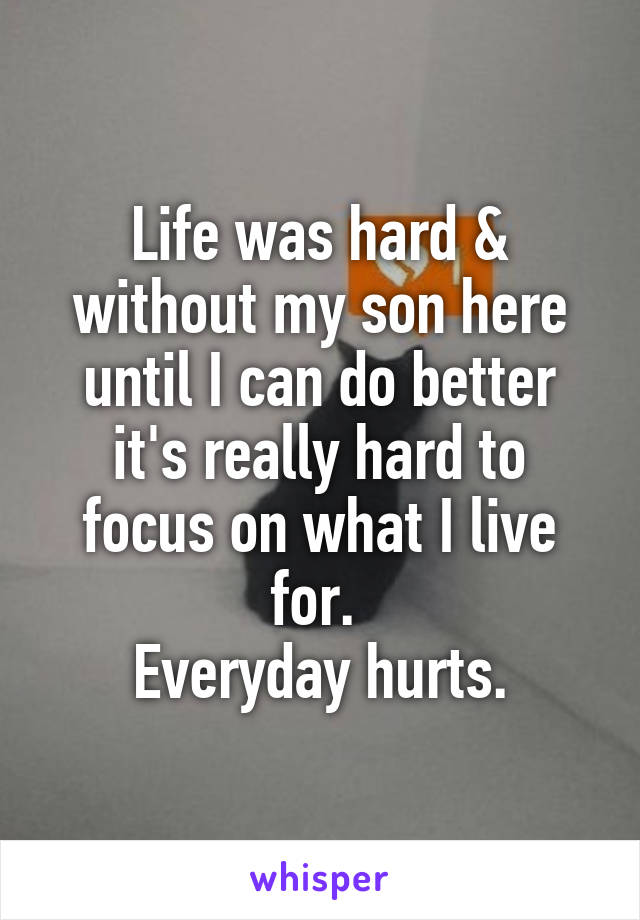 Life was hard & without my son here until I can do better it's really hard to focus on what I live for. 
Everyday hurts.