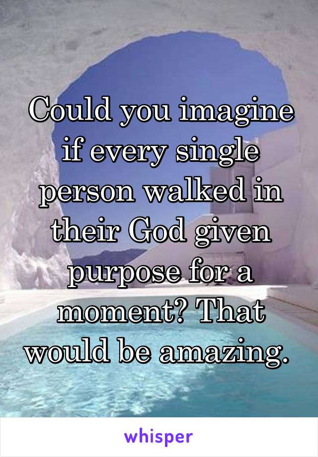 Could you imagine if every single person walked in their God given purpose for a moment? That would be amazing. 