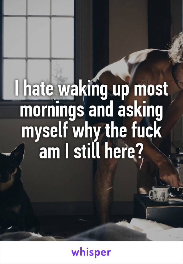 I hate waking up most mornings and asking myself why the fuck am I still here?
