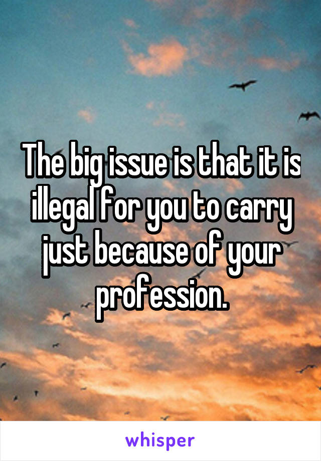 The big issue is that it is illegal for you to carry just because of your profession.