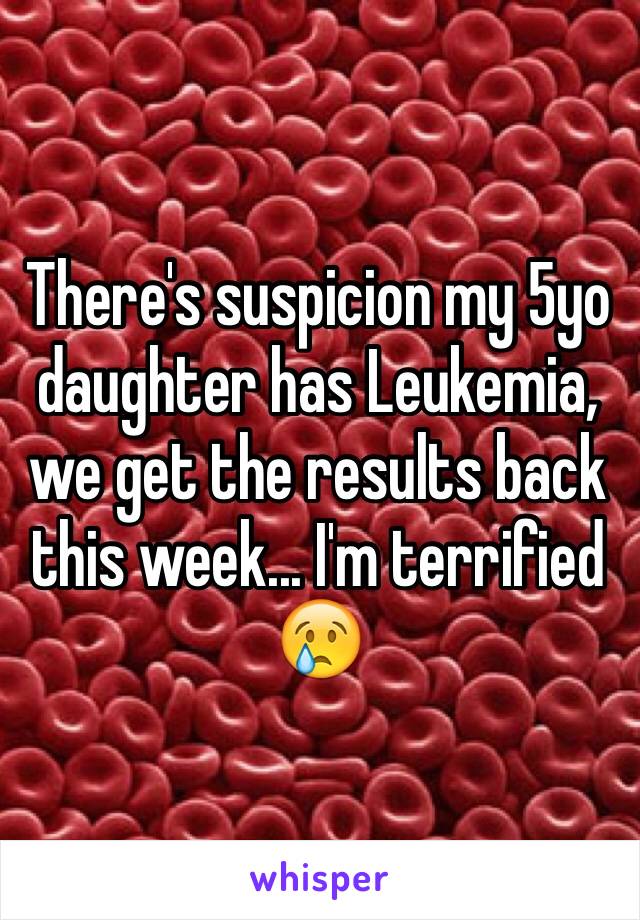 There's suspicion my 5yo daughter has Leukemia, we get the results back this week... I'm terrified 😢