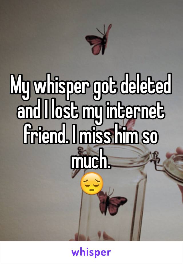 My whisper got deleted and I lost my internet friend. I miss him so much.
😔