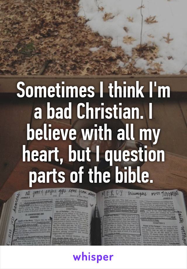 Sometimes I think I'm a bad Christian. I believe with all my heart, but I question parts of the bible. 