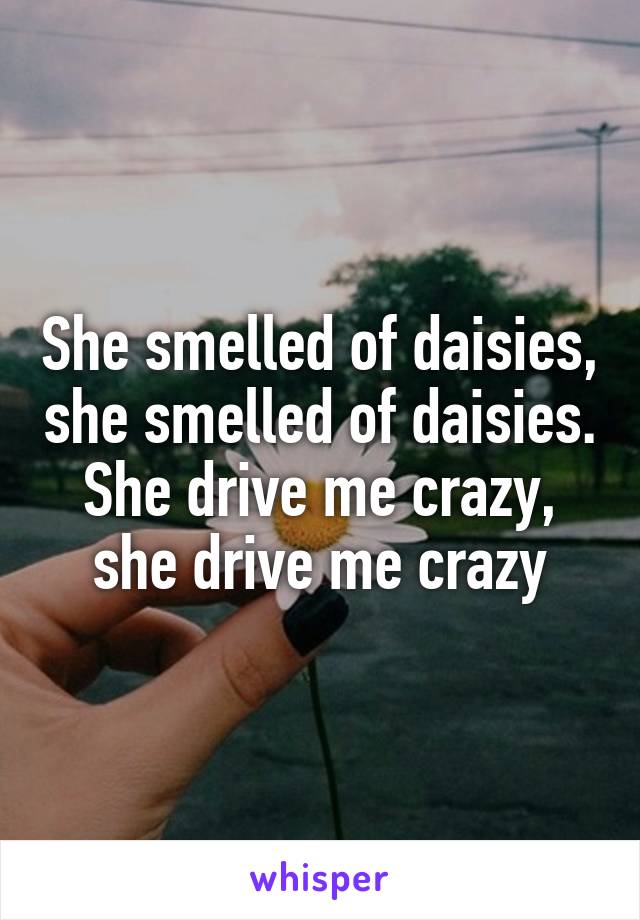 She smelled of daisies, she smelled of daisies.
She drive me crazy, she drive me crazy