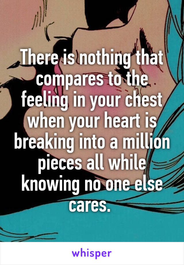 There is nothing that compares to the feeling in your chest when your heart is breaking into a million pieces all while knowing no one else cares. 