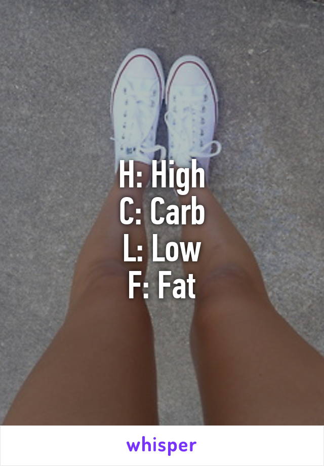 H: High
C: Carb
L: Low
F: Fat