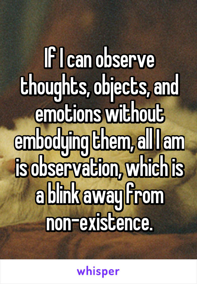 If I can observe thoughts, objects, and emotions without embodying them, all I am is observation, which is a blink away from non-existence.