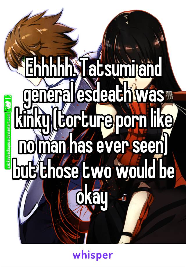 Ehhhhh. Tatsumi and general esdeath was kinky (torture porn like no man has ever seen) but those two would be okay 