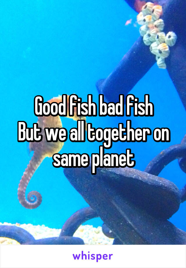 Good fish bad fish
But we all together on same planet