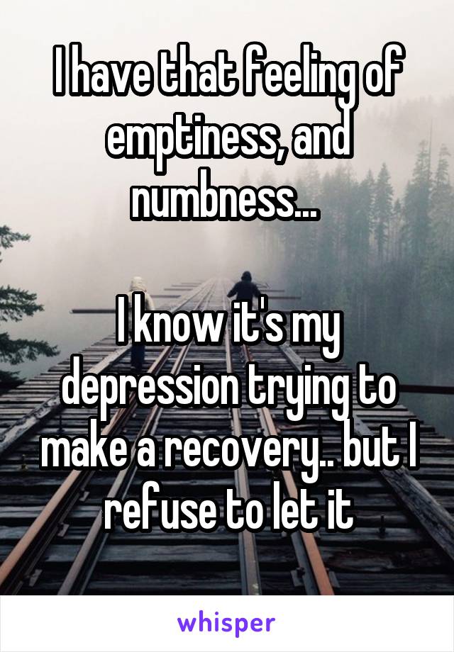 I have that feeling of emptiness, and numbness... 

I know it's my depression trying to make a recovery.. but I refuse to let it
